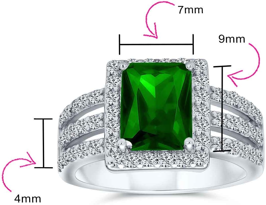 Bling Jewelry Personalize Art Deco Style 3CTW Rectangle AAA CZ Green Blue Emerald Cut Halo Cocktail Statement Engagement Ring For Women Wide Band .925 Sterling Silver Customizable
