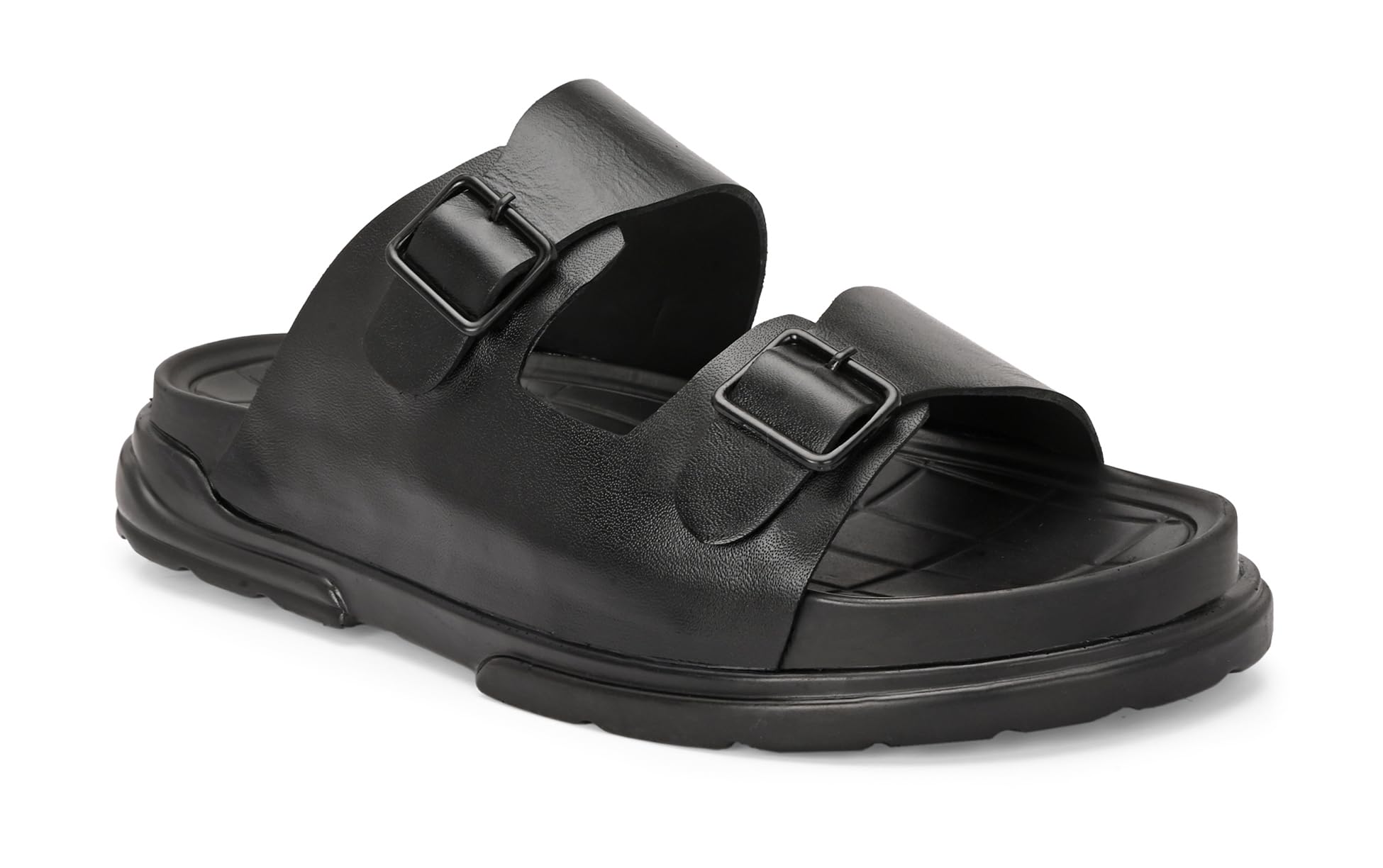 afrojack Men's Sandals – Original Leather Stylish & Trendy Lightweight Double Buckle Slip-On Adjustable Slides, Comfortable Casual Sandals/Slippers for Men (S33)-picture-12