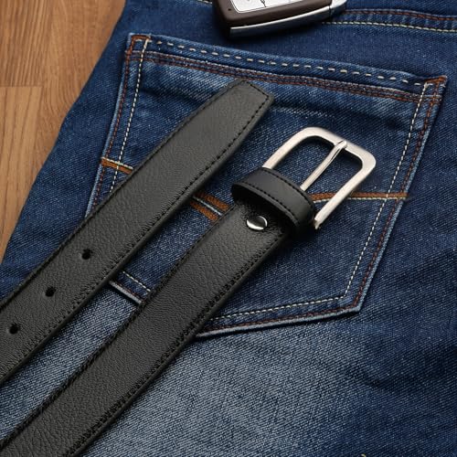 Image of Black Faux Leather Belt for Men | Adjustable Waistband up to 42 Inches | Belt for Jeans & Dress Pants | Belt with Heavy Buckle 135a