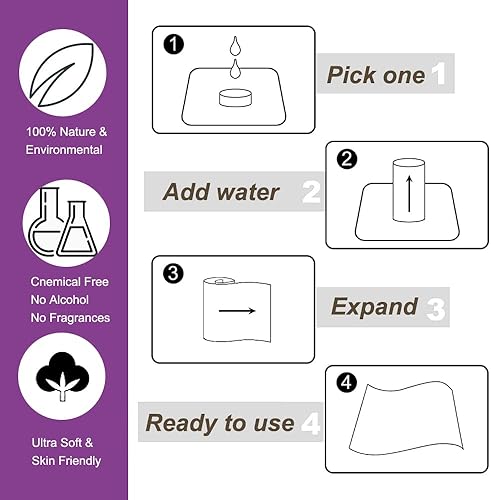 Miniatura 10 de Toallas comprimidas de limpieza facial, paños de viaje para acampar (7.9 x 7.9 pulgadas, 100 piezas)