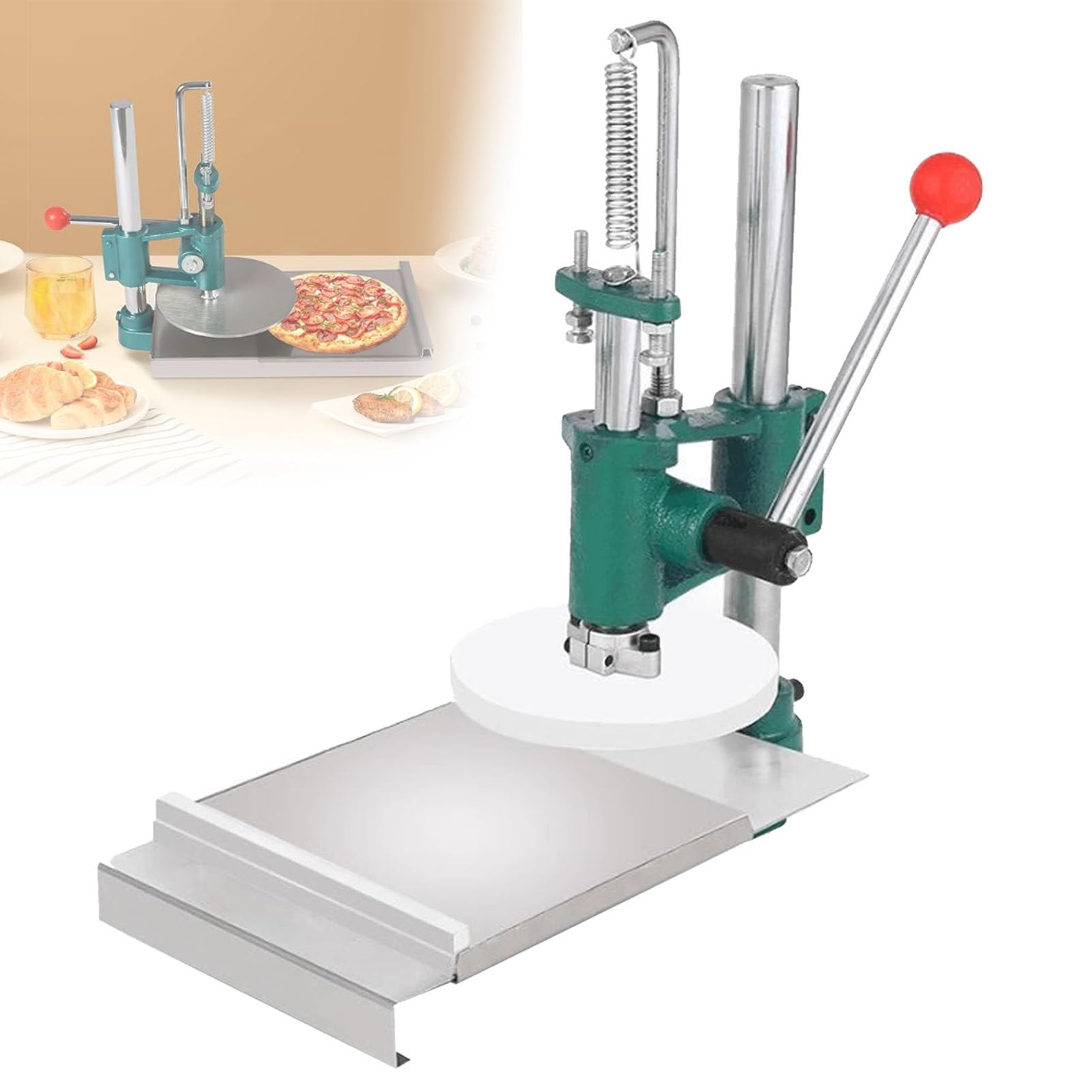 Máquina de prensa de masa de pizza, máquina de prensa de pastelería de pizza comercial, prensa de pizza doméstica de acero inoxidable, masa de masa manual de prensa de pastelería para costras,13cm