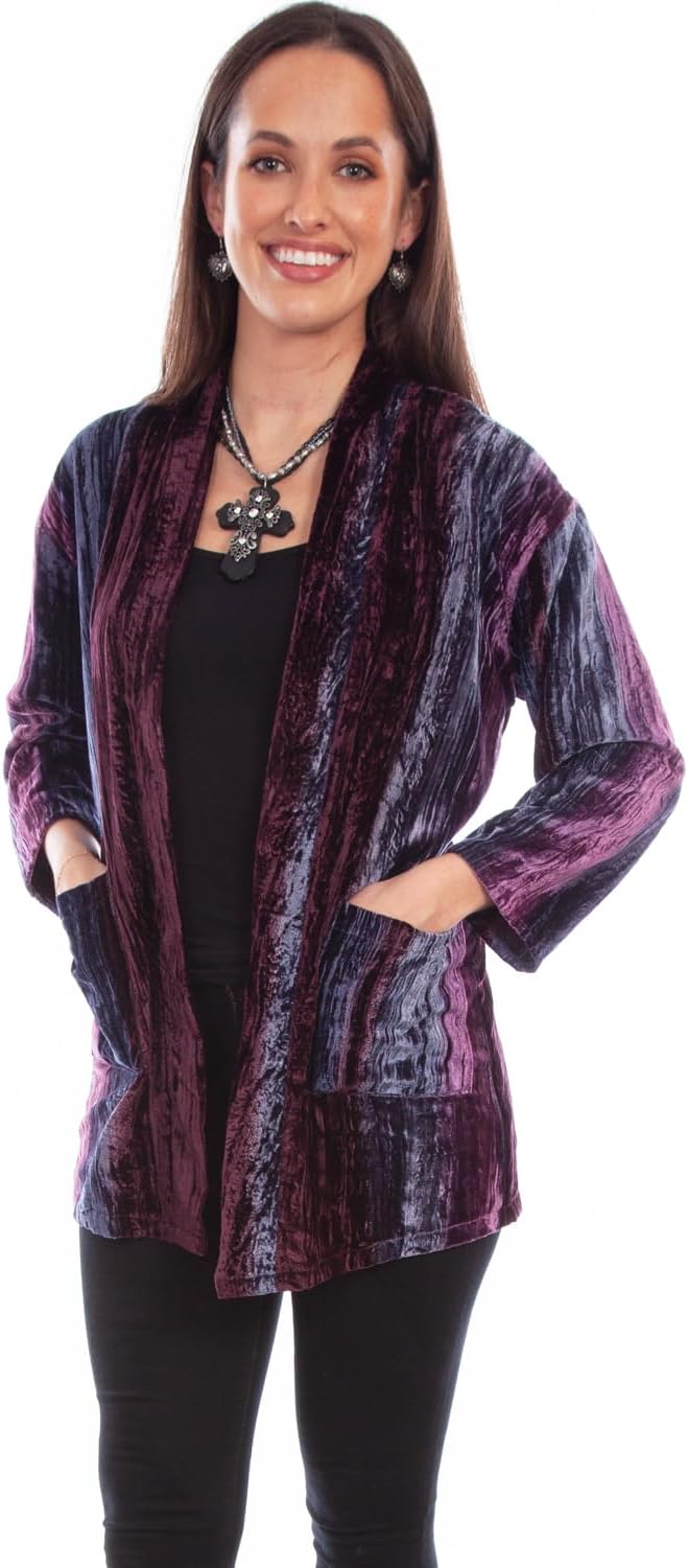 Scully Western Cardigan Womens L/S Velvet Pockets Plum F0_HC797