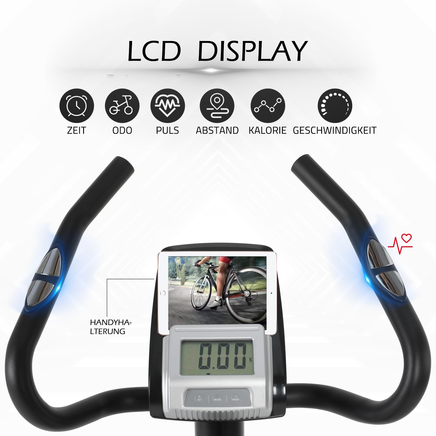 ISE Cyclette Da Casa con Display LCD, Cyclette Per Casa con 8 Livelli di Resistenza Regolabili, Frequenza Cardiaca, Ciclette per casa con altezza del sedile regolabile