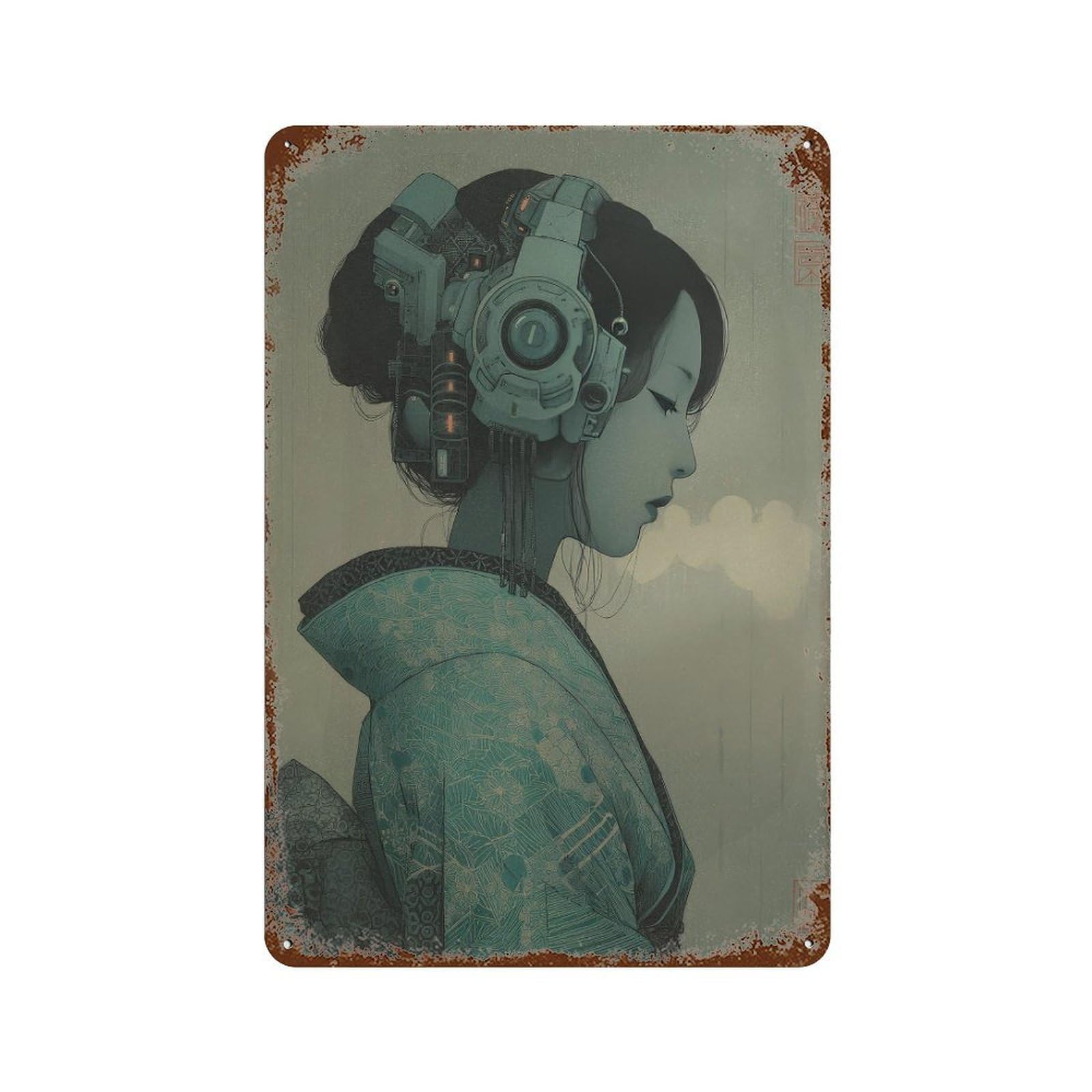 xiaoxiaoshen Japanese Futuristic Woman. Cyberpunk Retrofuturism Wall Decor Art Metal Tin Poster Modern Home Decor Art Home Bar Shop Decorations Vintage Sign 30x20cm