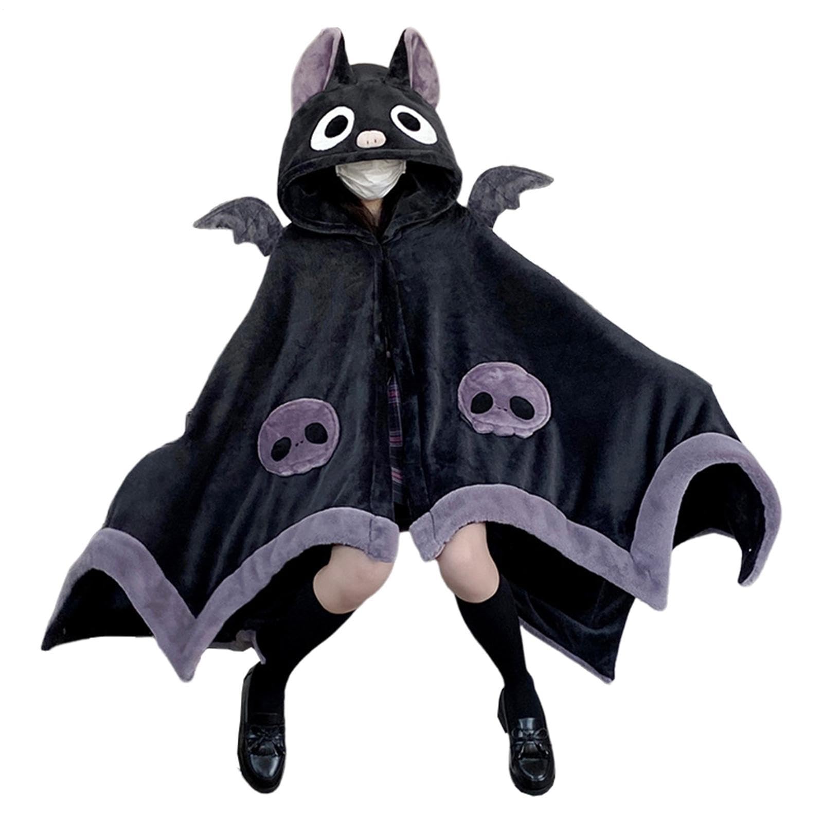Halloween Bat - - Mysig plyschfilt hoodie, fuzzy bat kostym wrap, anime inspirerat mjukt kast | Filtskåpa med vingar för temaförsamlingar barn sovrum soffa semester cosplay evenemang