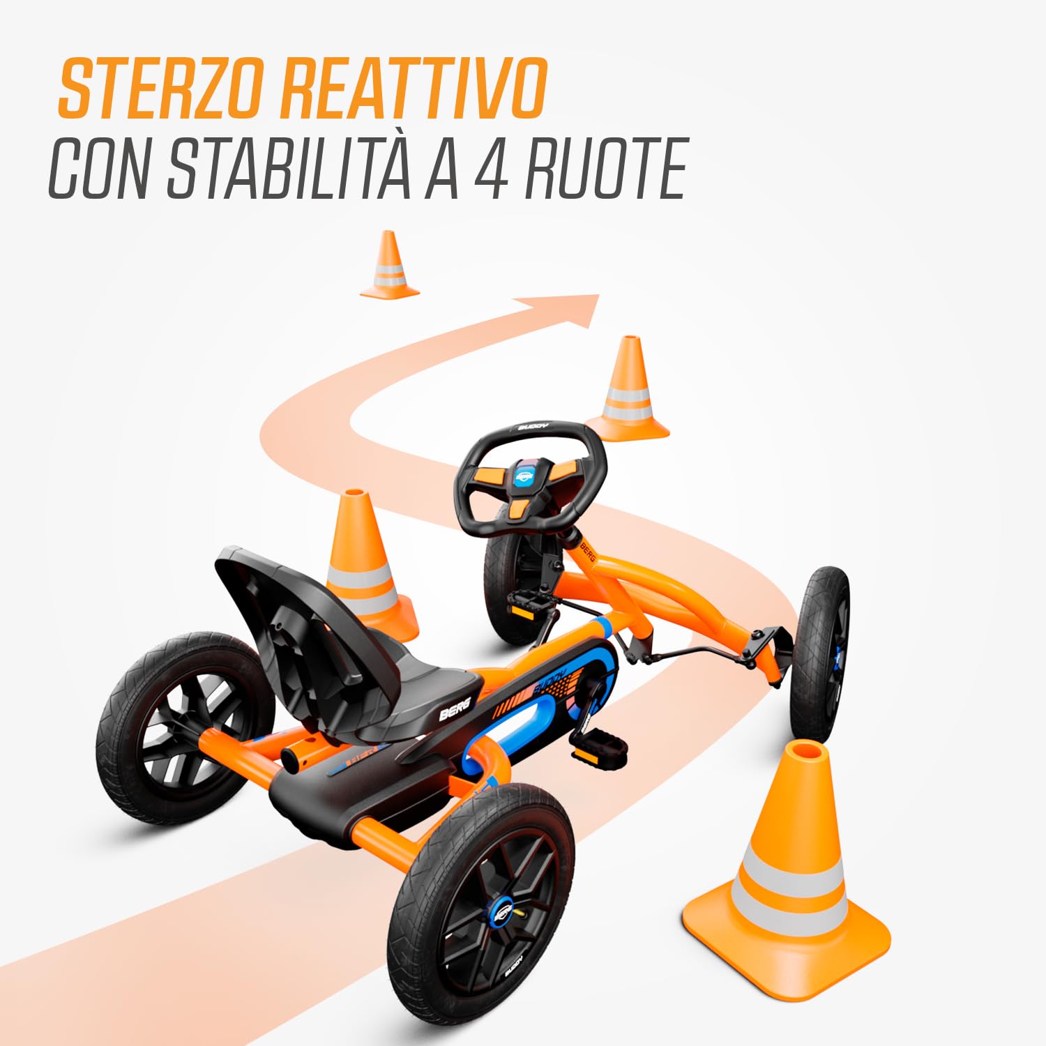 BERG Karting Buddy B-Orange | Kart a Pedali, Go-Kart, Sedile Regolabile, Ruote Gonfiabili, Kart a Pedali per Bambino, Bici e Veicolo per Bambini 3-8 Anni