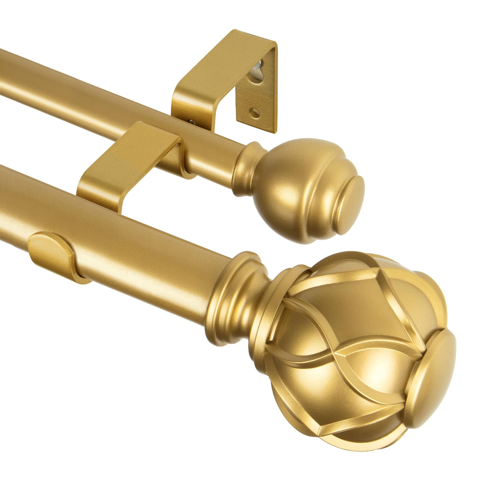 KAMANINA 1 Inch Double Curtain Rods for Windows 72 to 144 Inches (6-12 Feet)?Warm Gold Heavy Duty Double Curtain Rod, Telescoping Drapery Rod with Netted Texture Finials