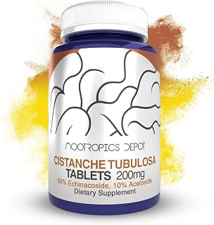 Nootropics Depot Cistanche tubulosa Tablets | 200mg | 60 Count | Minimum 50% Echinacoside + 10% Acetoside (Verbascoside) | Promotes Physical Strength and Energy | Promotes Vitality