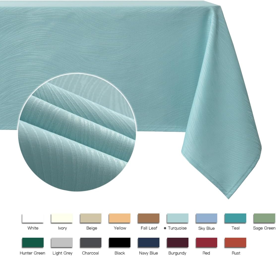 maxmill Jacquard Table Cloth Swirl Pattern Spillproof Wrinkle Resistant Water Proof Heavy Weight Soft Tablecloth for Kitchen Dinning Tabletop Outdoor Picnic Rectangle 52 x 70 Inch Turquoise image 4