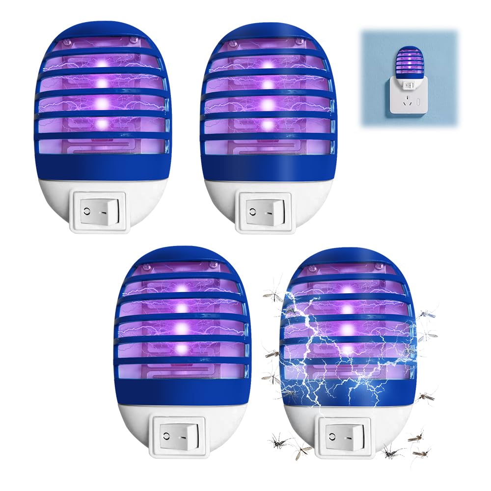 4 Piezas Lámpara Antimosquitos, Matamoscas Eléctrico, Lámpara Antimosquitos con Luz UV, Trampa Eléctrica para Mosquitos, Protección contra Mosquitos de Enchufe para Moscas, Mosquitos, Polillas, para