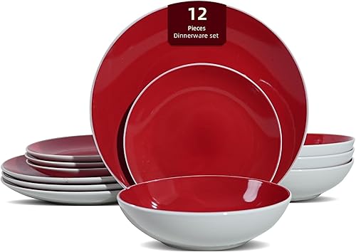 Miniatura 23 de juego de vajilla de gres en forma de cupé de 18 piezas, exterior blanco + interior taupe gris topo,Bambú,Azul,Verde,Rosado,Púrpura,Rojo -,verde