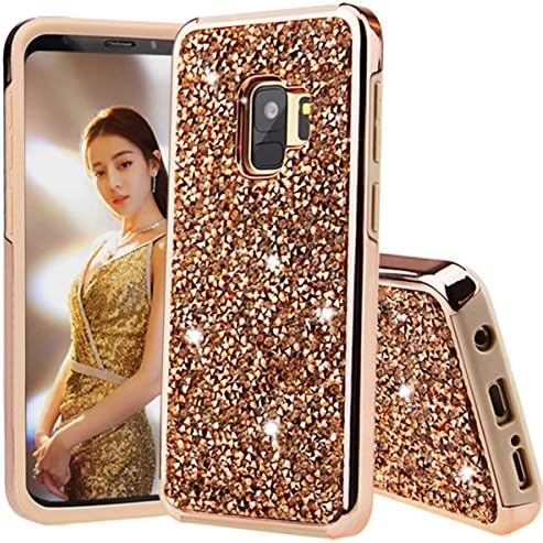 SQMCase Galaxy S9 Plus Case, Heavy Duty Glitter 2 in 1 Rugged Hybrid Soft TPU Inner + Hard PC Outer with Crystal Shiny Diamond Full Body Protection Case for Galaxy S9 Plus(Champagne Gold)