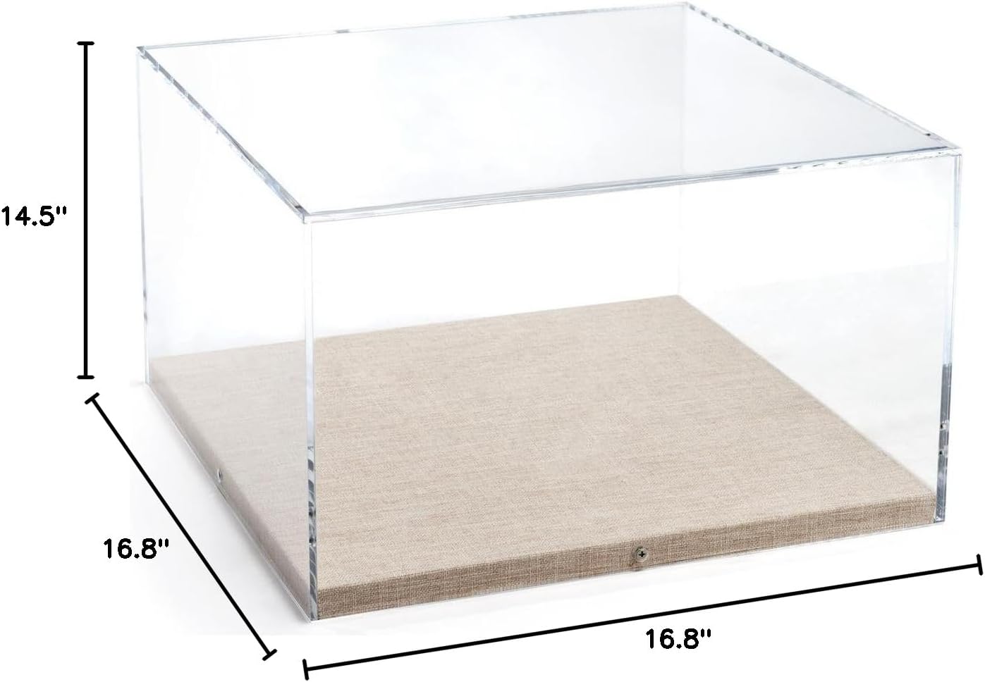 Displays2go, Square Acrylic Museum Display Box, Acrylic, Plywood, Linen Construction – Clear, Tan (DCACELG02)