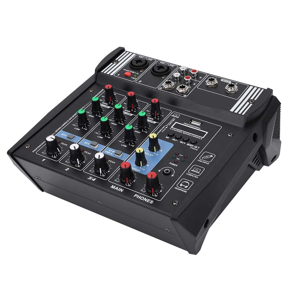 Tosuny 4 Channel Ultra Compact Mixer Equipment with AMP Mixer Stage, Professional Mixer with 2 Power