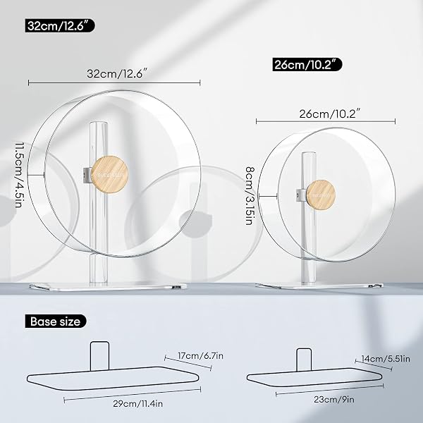BUCATSTATE Hamster Wheel Slient 32cm, Acrylic Hamster Exercise Wheel with Stable Adjustable Stand Running Wheel for Golden Bear Hamster, Sugar Gliders, Rats, Hedgehogs and Other Small Animals - 2