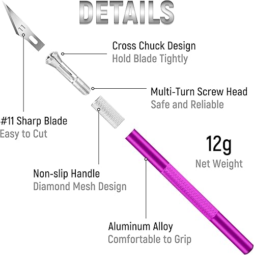 Vista 36 de Juego de 10 cuchillos de pasatiempo, kit de cuchillos de acero inoxidable para tallar calabaza, bricolaje, arte, corte, plantilla Plata