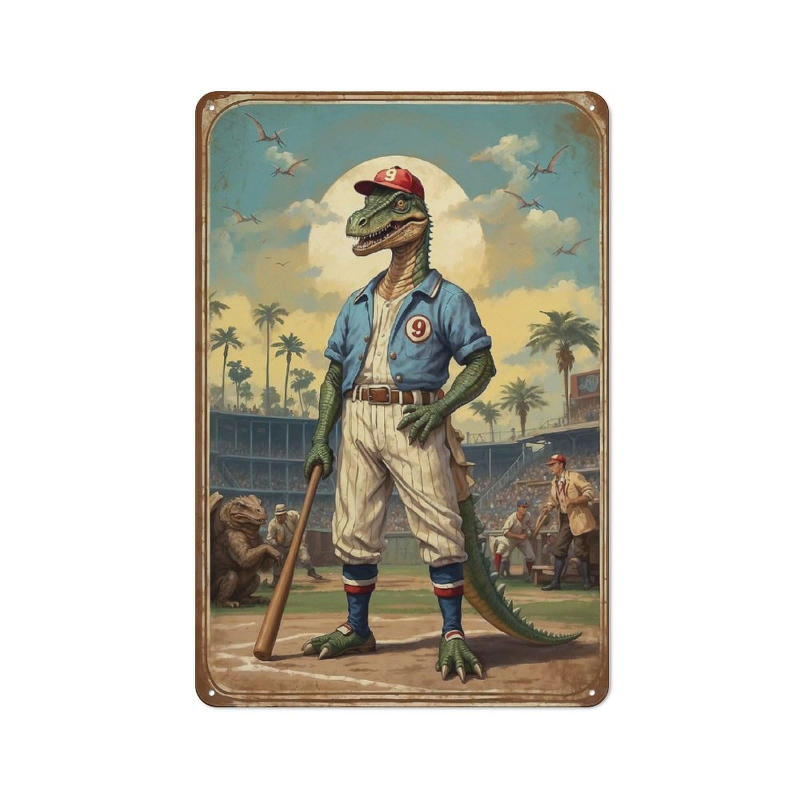 Junmoney Dino League Legends 9 Metal Wall Sign 30X20cm Featuring For Home Bar Wall, Suited To Bar Sign Collectors