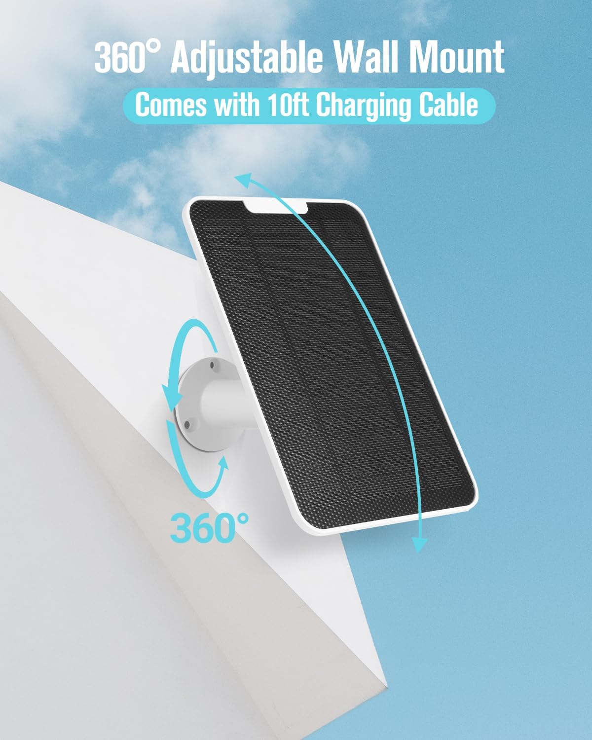 Solar Panel Charger Compatible with Essential Series, Pro 6/6 XL/5S/4/3, Go 2, Ultra Series & Wireless Floodlights, 6V 5W Solar Panel for Arlo Security Camera, P65 Weatherproof, 9.8ft Cable, 2 Pack