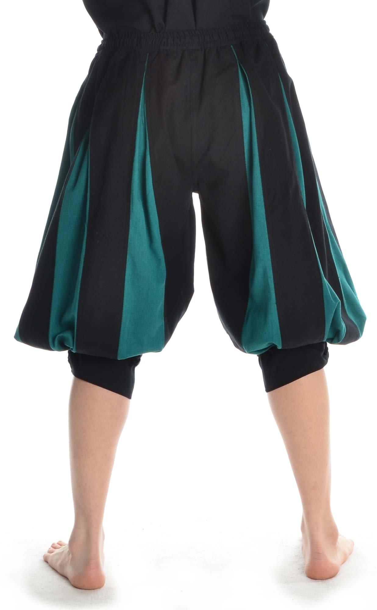 Pantalones Medievales Landsknecht para Hombres - Longitud de la Pantorrilla - Algodón Puro - S-XXXL Negro-Verte, Negro-Marrón, Negro-Rojo
