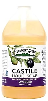 Vermont Castile Soap Lavender, Gentle Liquid Soap for Sensitive Skin & Natural Body Wash, Organic Hair Shampoo for Oily Hair, Aloe Castile Soap for Men & Women - 64 Oz