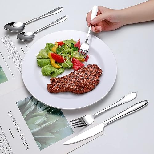 Miniatura 168 de A·HOUSEWARE - Juego de cubiertos iridiscentes con diseño hueco, 20 piezas, acero inoxidable, incluye tenedores, cucharas, cuchillos, utensilios