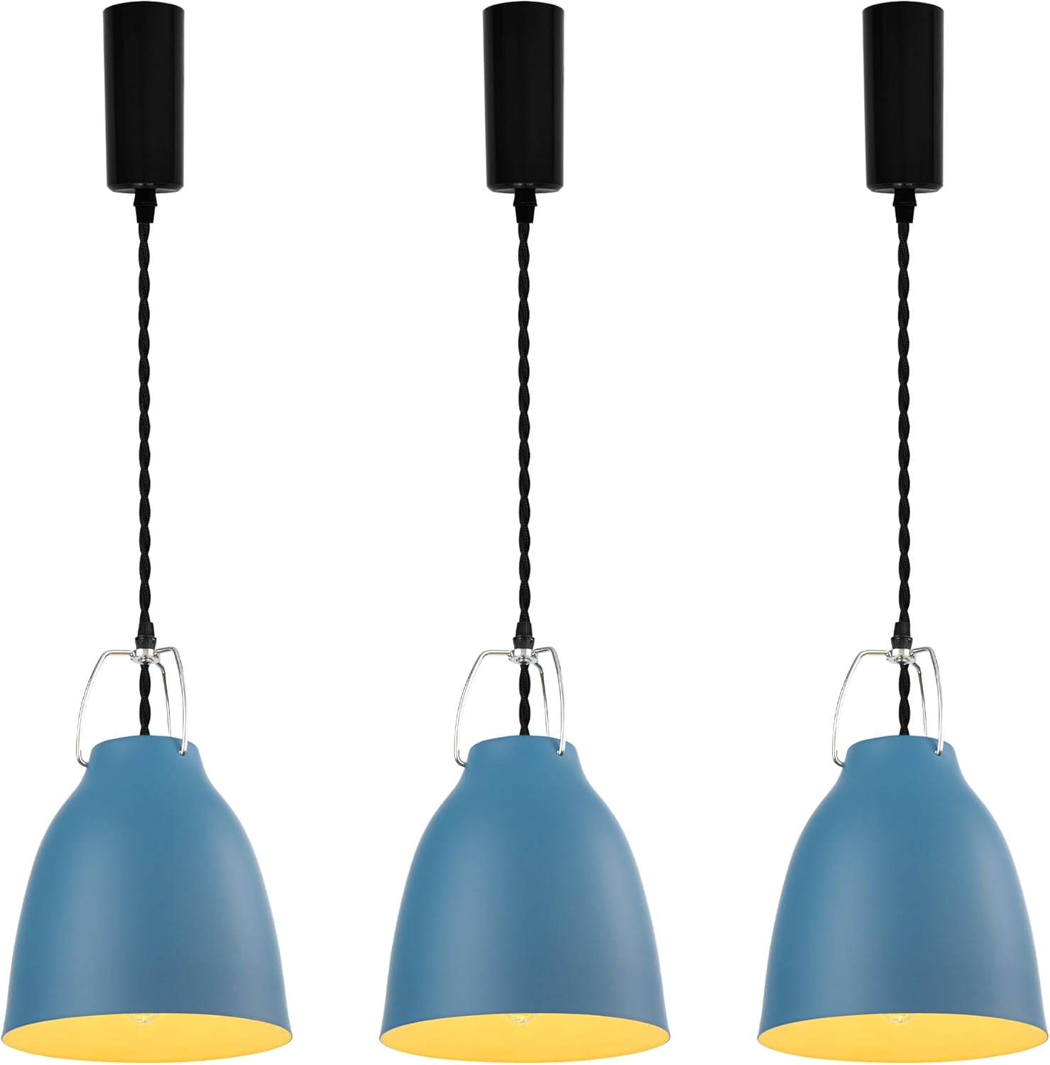3-Lamps Adjusted Wire Length H-Type Dark Blue Metal Track Hanging Light 3.2 Ft Twisted Cord E26 Base Pendant Light Fixture,Modern Design for Aisle Loft Bar Bedroom Kitchen(No Bulb & Track)