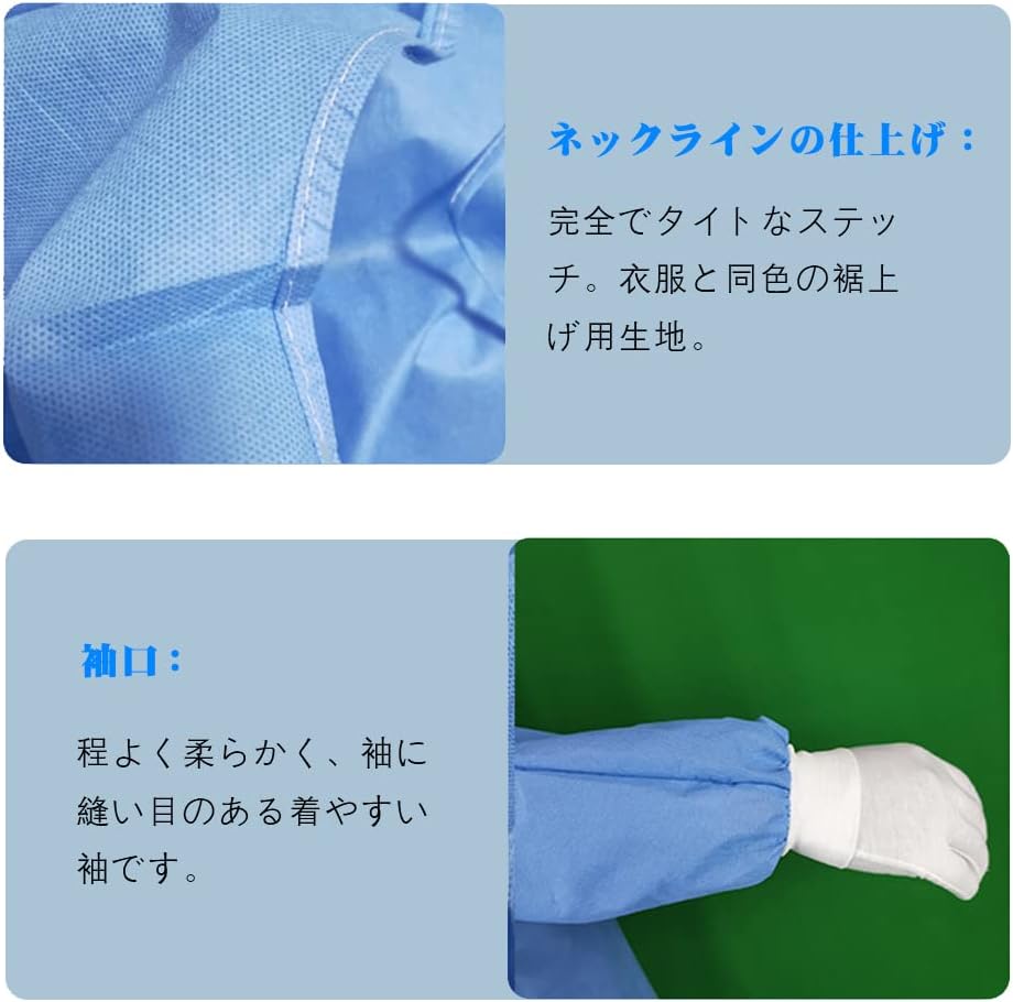 [KOVIDSUN] 使い捨てバリアスーツ 使い捨て防護服 青い防護服 SMS新素材 厚くなった材料 快適で通気性 防塵防水 ニット