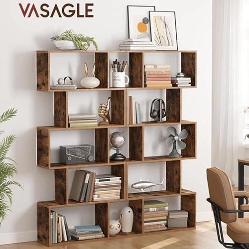 Miniatura 2 de VASAGLE Bookcase, 5-Tier Bookshelf, Display Shelf and Room Divider, Freestanding Decorative Storage Shelving, Rustic Brown ULBC62BX, 27.6”L x 9.4”W