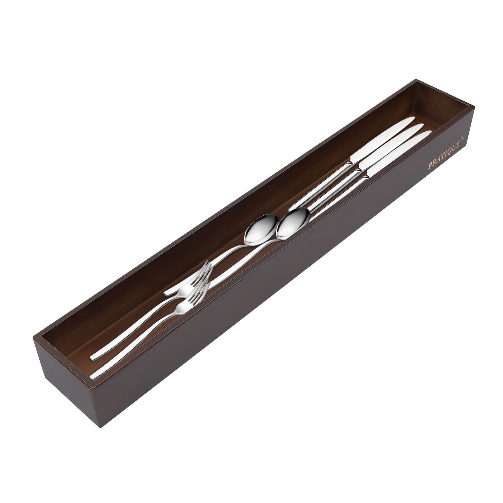 PRATIQUE Bamboo Narrow Organizer,Kitchen Utensil Organizer Silverware Tray,Cutlery Holder, Wood Storage Box for Flatware, Makeup, Bathroom, Office Desk(20 * 3 * 2,Nut-brown)
