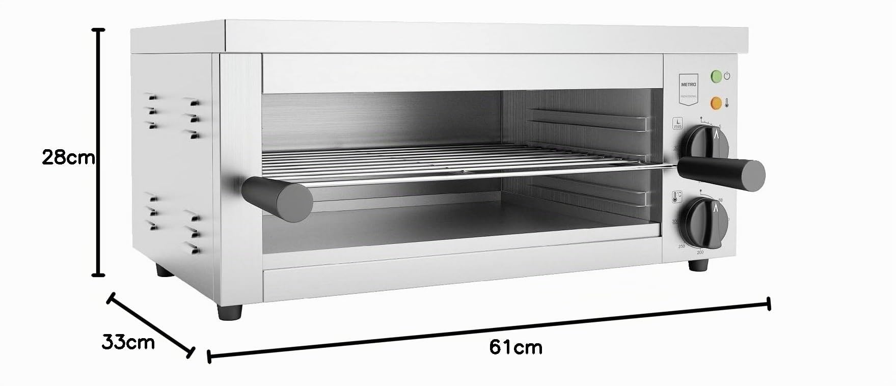 METRO Professional GSL1001 Salamandra con colector de restos, acero inoxidable, 28 x 61 x 33 cm, 2500 W