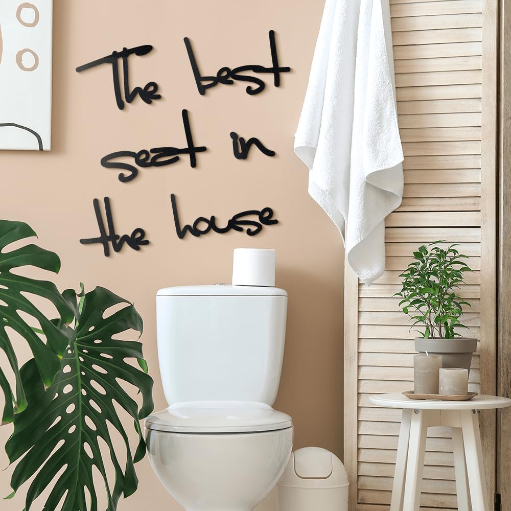 Bathroom Wall Decor - The Best Seat in The House Metal Wall Art | Funny & Clever Quote Sign | Black Steel Wall Decor | Housewarming Gift