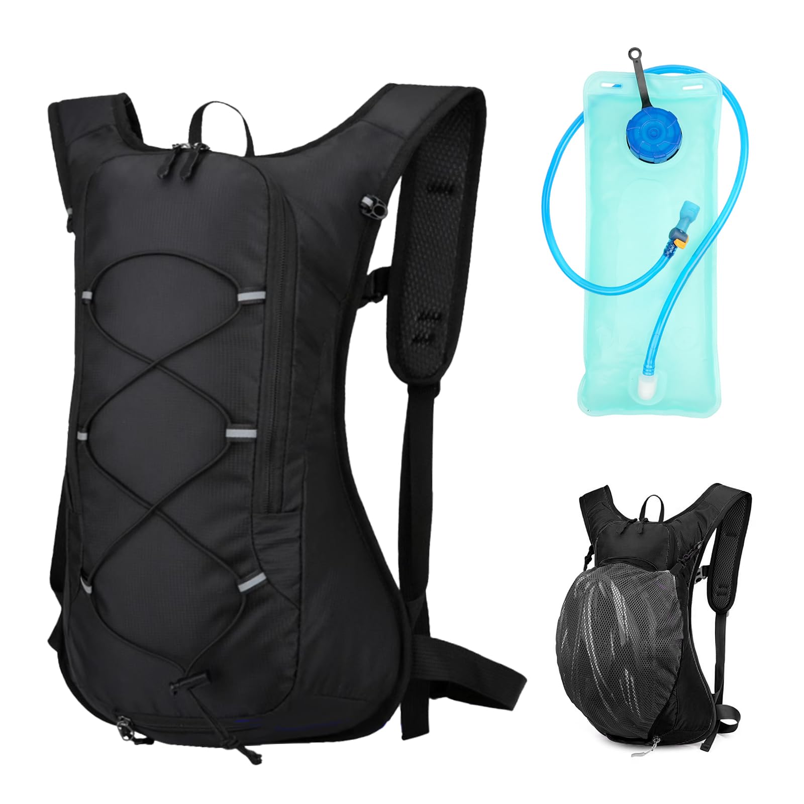 COM4SPORT Hydration Backpack, Water Backpack with 2L Water Bladder, Hiking Backpack, Lightweight, High Flow Bite Valve Water Backpack, Hydration Pack for Biking, Running and Climbing