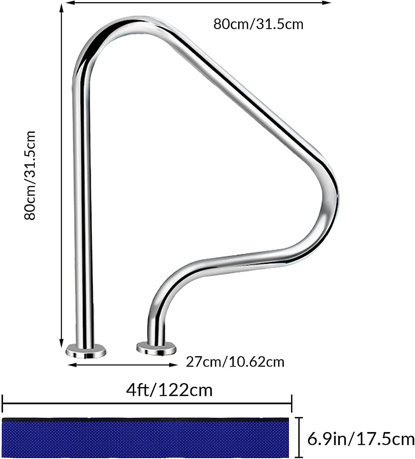 Pool il Handle Grab Ra Swimming Pool Rail Pool Railing Swimming Pool Hand Rail for Inground Swimming Pools Easy Mount Hand Grab Rail,Swimming Pool Stair (Color : 80x80cm)