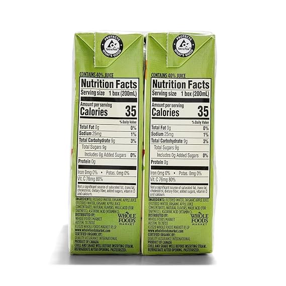 365 by Whole Foods Market, Organic Reduced-Sugar Apple Juice Boxes, 6.75 Fl Oz (Pack of 16)