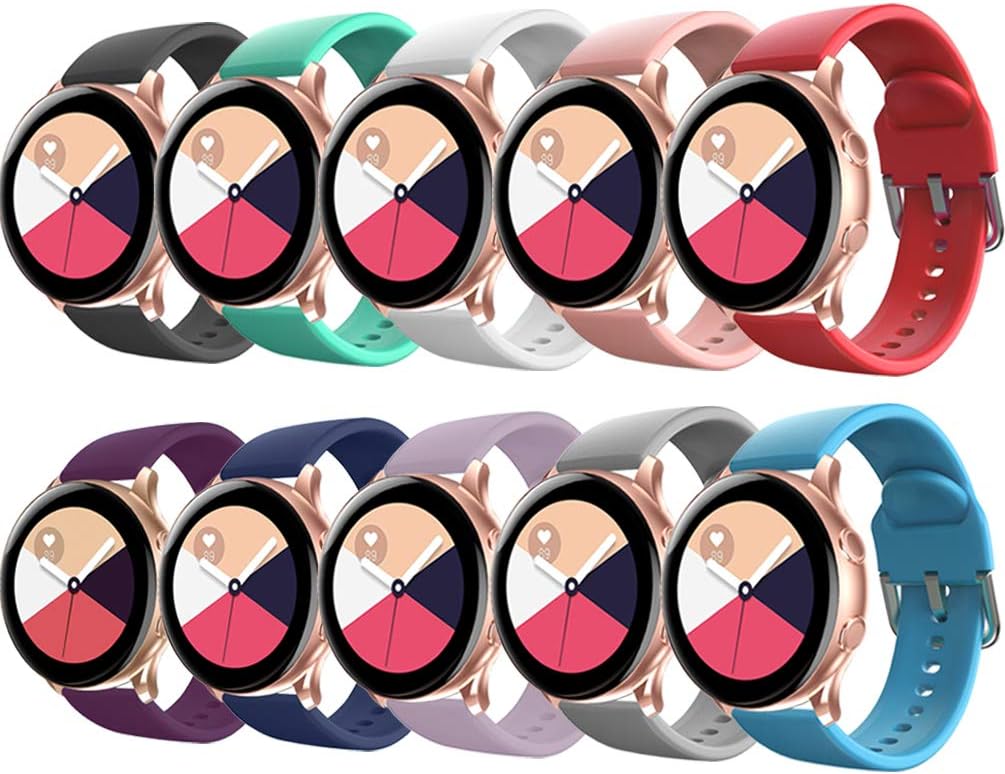 EverAct Compatible Bands for Samsung Galaxy Watch Active/Active 2 & Galaxy Watch 3 40mm / 41MM / 42mm / 44mm, Gear S2 Classic/Gear Sports (20MM)(10 Colors Small)