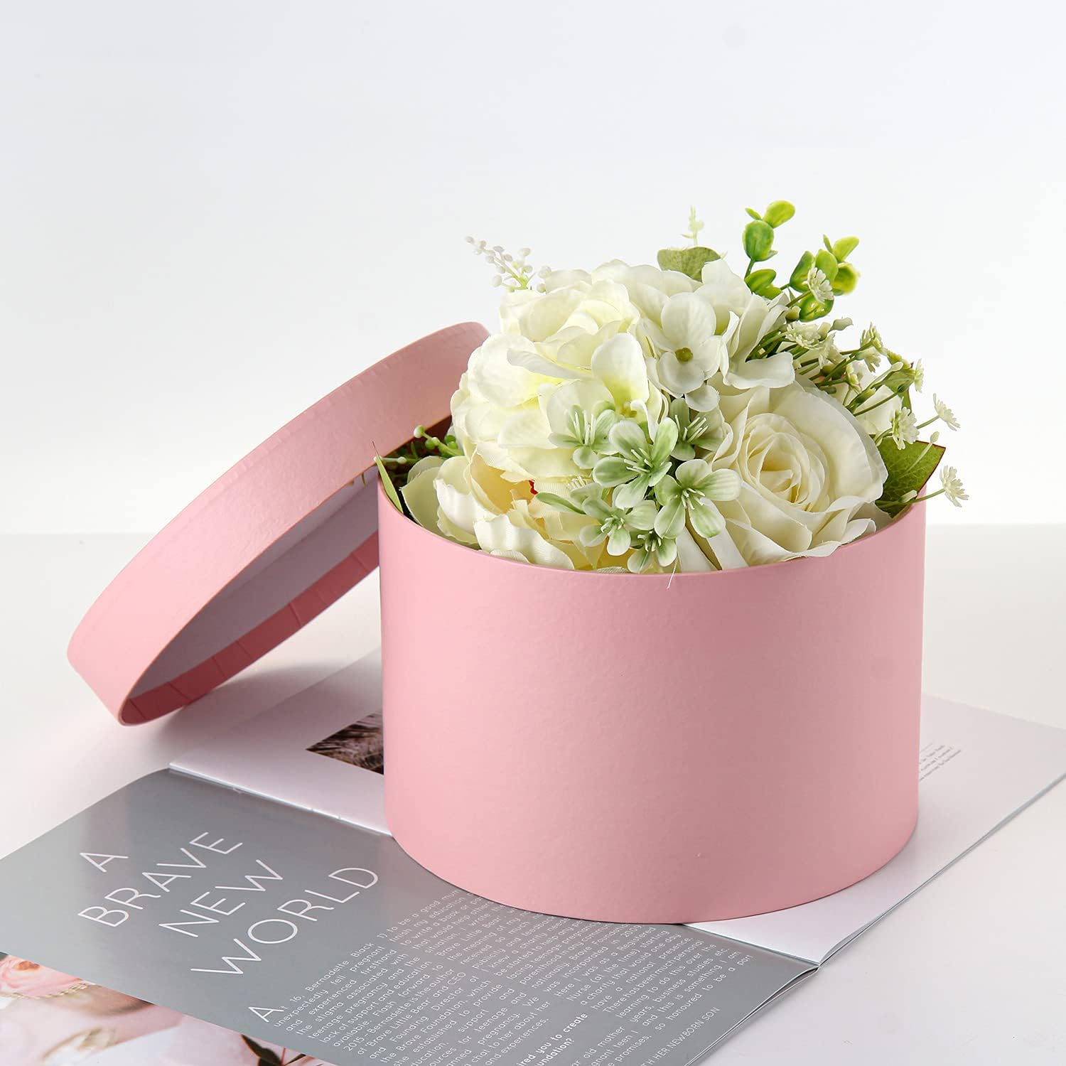 Oairse Round Gift Boxes with Lids Flower Box for Arrangements Pink Round Box Set of 4 Nesting Gift Boxes with Lids for Flowers Arrangements Empty, Bridesmaid, Proposal, Wedding, Birthday, Party Favor