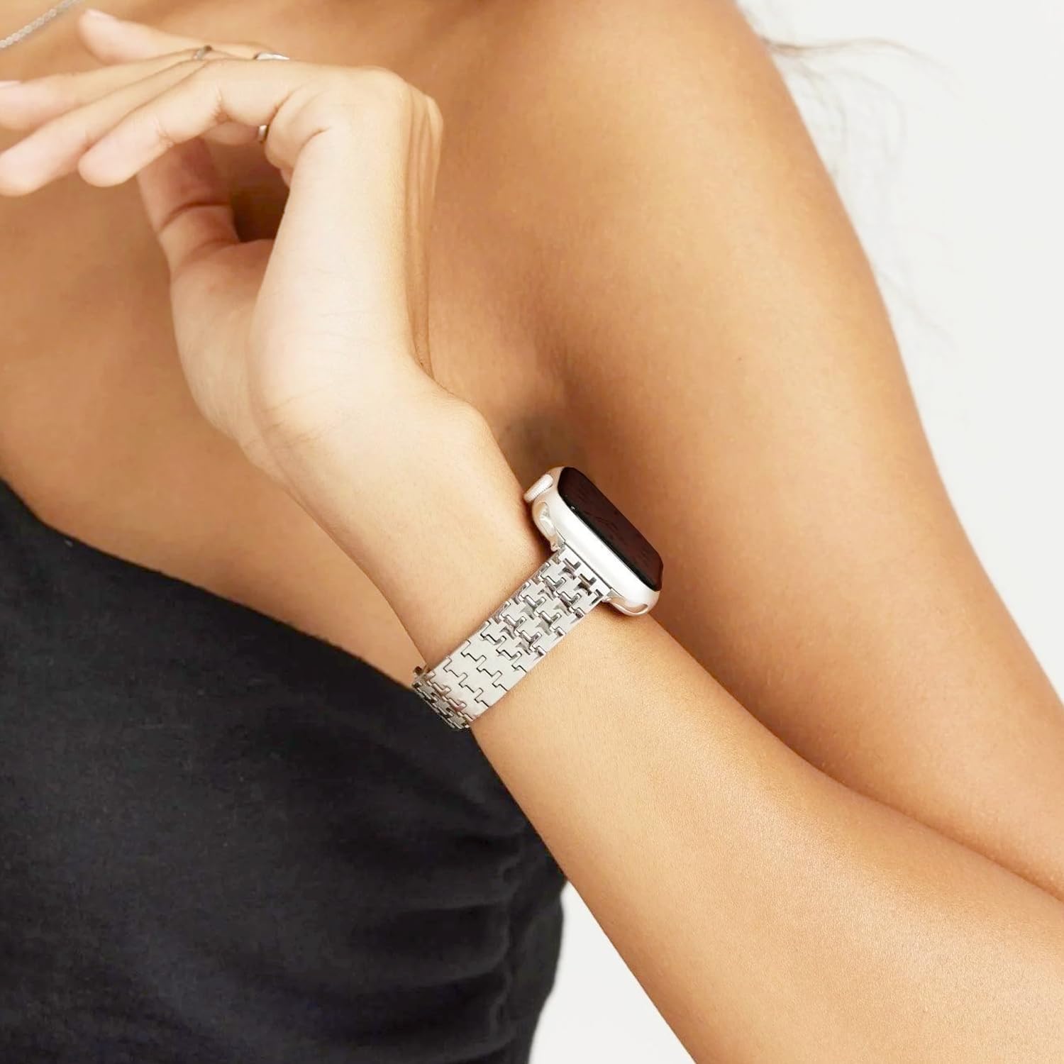 Houndstooth Metal Bracelet Apple Watch Band for Women, Stainless Steel Strap