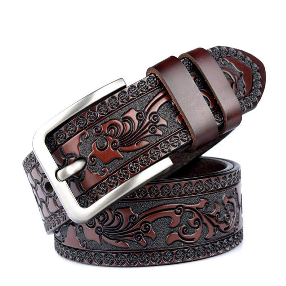 Pacde Men's Coffee Cowboy Western Retro Genine Leather Cowskin Jeans Flower Emboss Belt (, 110Cm)…