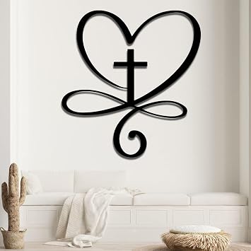 Infinity Heart Wall Decor, Eternal Love Infinity Heart Wall Decor,Infinity Heart Metal Wall Decor,Infinity Wall Decor,Metal Crosses Wall Decor,Living Room Wall Art Black, 17 x 19inch / 44 x 47cm, metal wall art