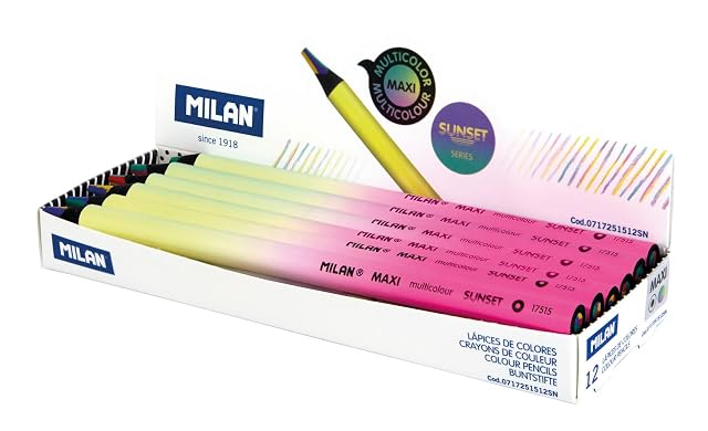 MILAN Caja expositora 12 lápices multicolor MAXI redondos, serie Sunset