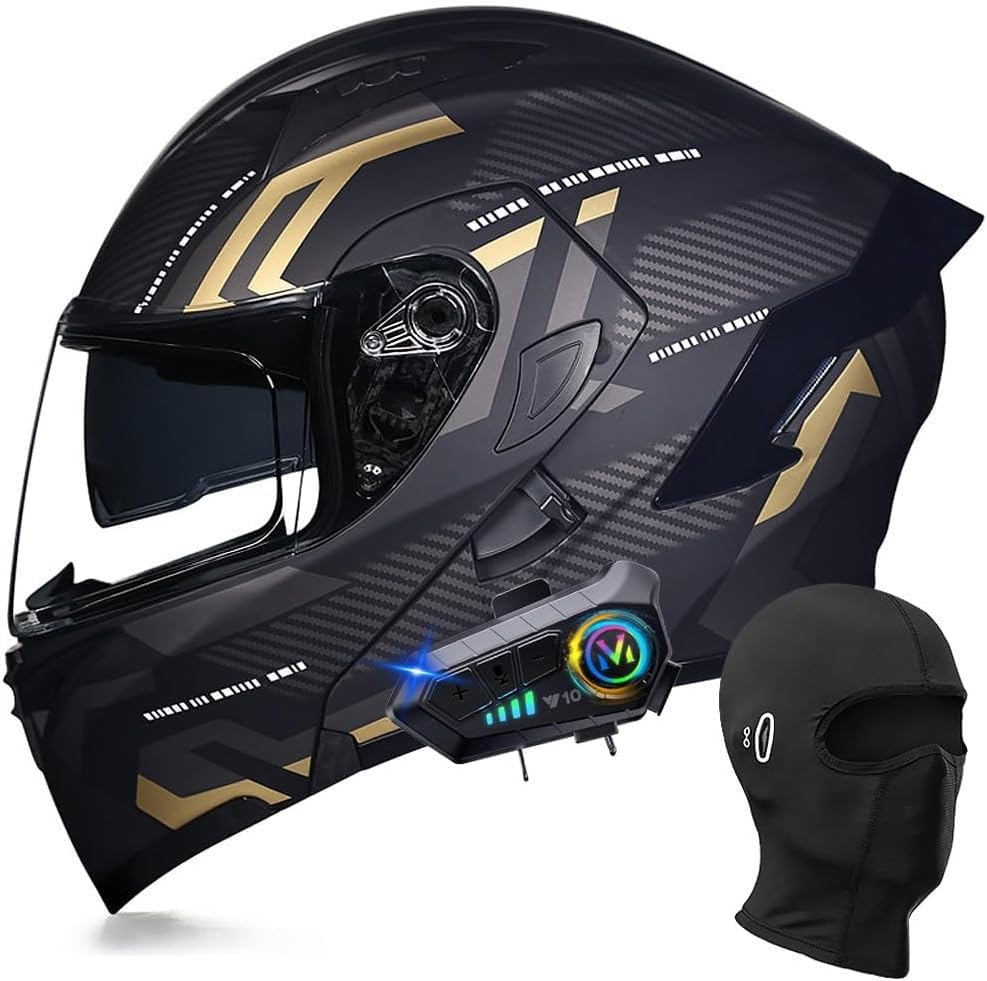 Caimcie Casco de Moto Modular con Bluetooth, Integral, abatible, con Doble Visera, con Altavoz y micrófono duales, homologado por Dot/ECE, para Adultos, Hombres y Mujeres (Tallas M a XXL) G,L=59-60CM