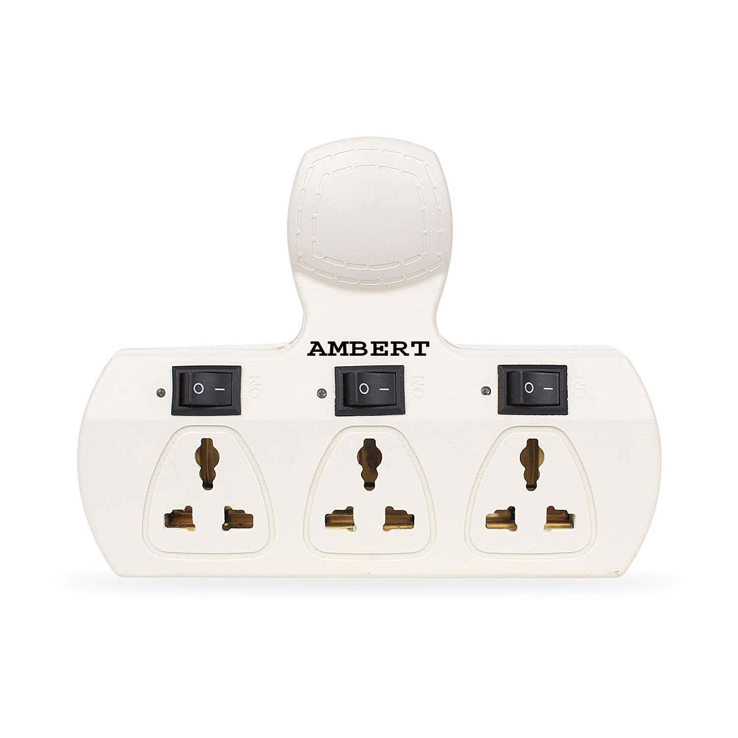 AMBERT| 3-Switch 3-Socket multiplug Direct plugin Board with Surge Protection Universal Socket — Amazon image 2