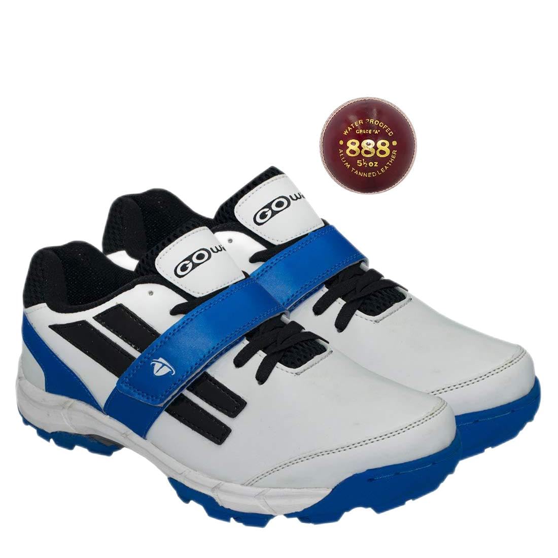 Pace White/Navy Cricket Shoes Size-4 with TR-888-R Cricket Leather Ball Alum Tanned Red-image-25