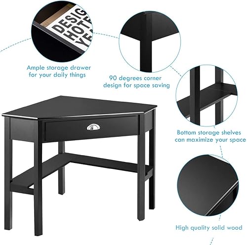 Miniatura 33 de Tangkula Escritorio esquinero, escritorio de esquina para computadora con cajón para espacio pequeño, escritorio de tocador de maquillaje de esquina