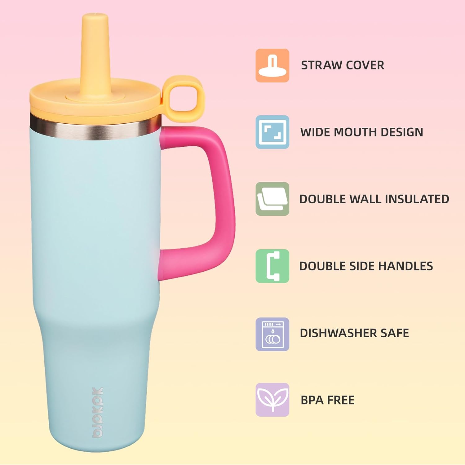 BJPKPK Insualted Tumblers with Handle and Straw 40oz Stianless Steel Travel Coffee Mug Thermal Cups with Lid,Sky Blue - Image 2