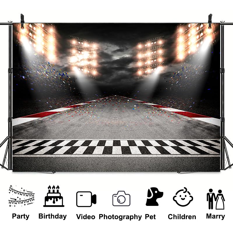 Checkered Backdrop Loccor 15x8ft Fabric Finish Line Race Track Backdrop ...