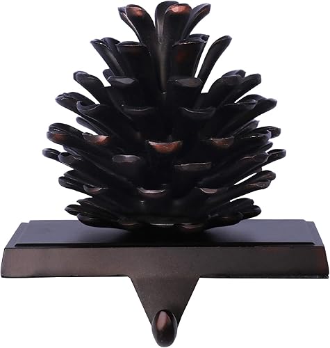 Miniatura 12 de Soporte para calcetines de Navidad con cono de pino con copo de nieve, mantel de metal marrón 3D para decoración de chimenea de Navidad, suministros