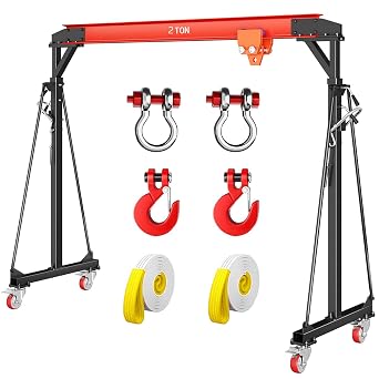 2 Ton Gantry Crane, 4400 LBS Adjustable Gantry Crane with 8-12 ft Height, Shop Lift Hoist with Manual Trolley, Hook & Shackles for Warehouse, Factory