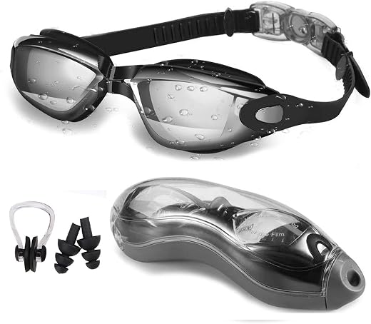 PRIME DEALS Mirrored Wide-Vision Swim Goggles Pro Clear Lens &amp; Swimming Goggles with UV and Anti Fog Protection for Adult ...