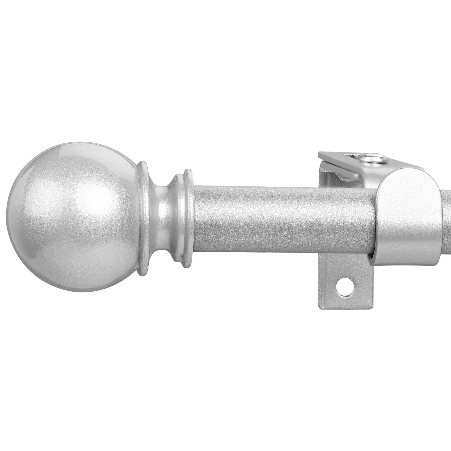 Curtain Pole 70-188 cm, Curtain Rod with Round Finial with Brackets, Stainless Steel Fittings Set, 16 mm Diameter Curtain Rod, Adjustable Decorative for Bedroom/Silver